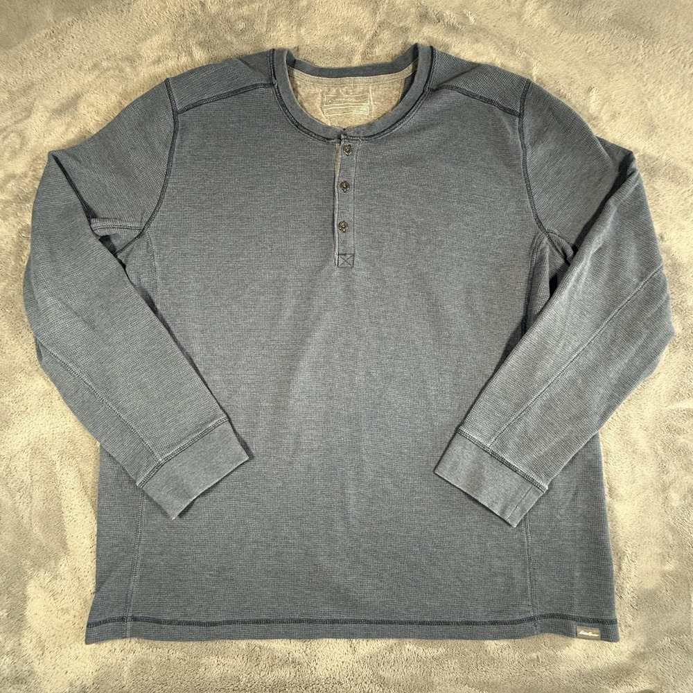 Eddie Bauer Henley T-Shirt Mens Size 3XLT Blue Long Sleeve Thermal Waffle Knit